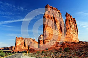 Arches National Park, Road between Courthouse Towers, American Southwest Desert, Utah, USA photo