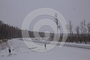 A road covered by a blizzard