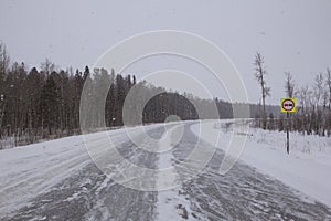 A road covered by a blizzard