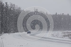 A road covered by a blizzard