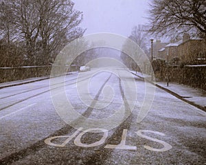 Road covered in Snow.