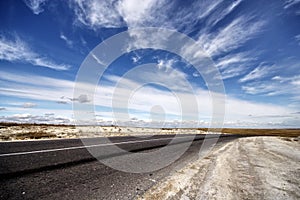 Road on cretaceous mountains