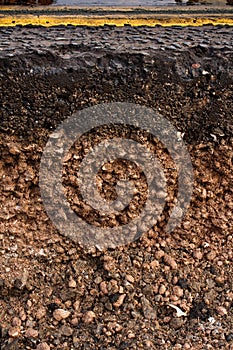 Road cross section showing soil underneath photo