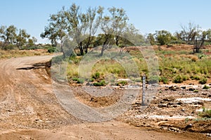 Road crossing a dry creek, Oodnadatta Track
