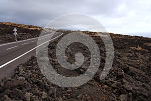 Road crossing a lava flow