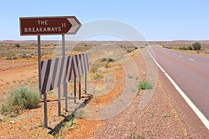 Road crossing and signpost to the Breakaways, South Australia