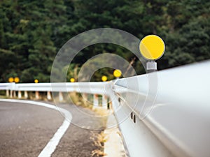 Road curve Barrier with yellow Reflection Sign Caution