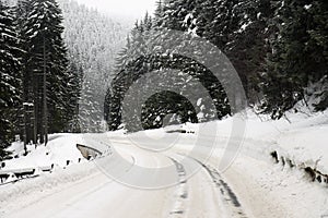 Road curve with snow