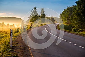 Road curve at sunrise