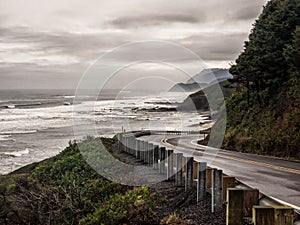 Road curves along the ocean coast