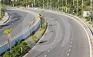 Road curves empty road with tree