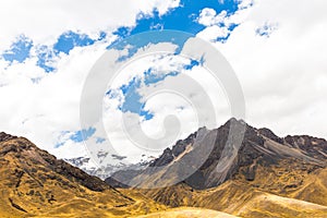 Road Cusco- Puno, Peru,South America. Sacred Valley of Incas. Spectacular nature of mountains and blue sky