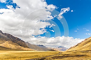 Road Cusco- Puno, Peru,South America. Sacred Valley of the Incas. Spectacular nature of mountains and sky