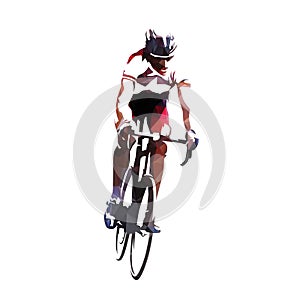 Road cycling logo. Geometric illustration of cyclist, front view