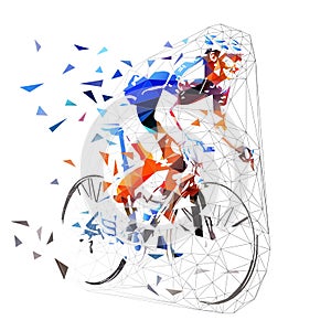 Road cycling. Polygonal cyclist, vector