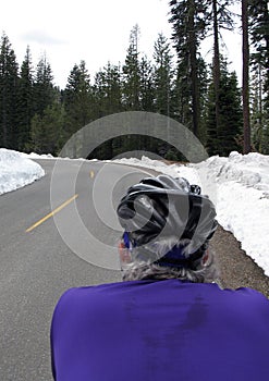 Road cyclist in snow