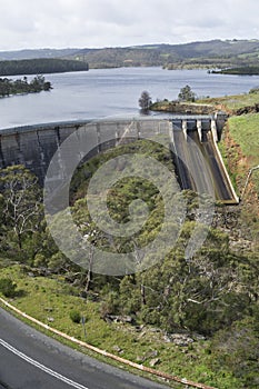 Road and Dam, Myponga Reservoir, SA - Portrait Orientation