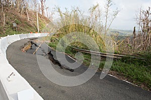 Road damage from Hurricane Maria, Sep 2017