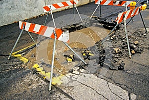 Road Damage from water underground water main pipe break