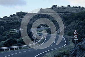 Road with dangerous curves in Huelva, Spain.