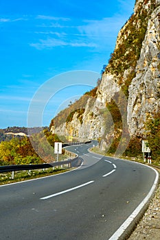 Road in Danube gorge in Djerdap on the Serbian-Romanian border