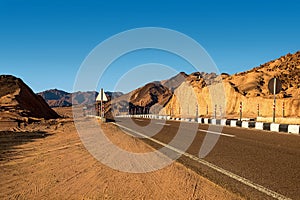 Road in the desert in Egypt. Freeway, highway through the desert