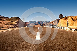 Road in the desert in Egypt. Freeway, highway through the desert