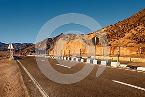 Road in the desert in Egypt. Freeway, highway through the desert