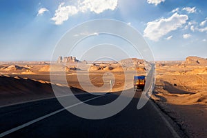 Road in the desert of Iran. Traveling to Iran by car