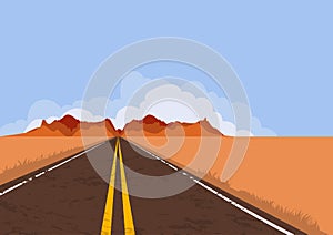 Road in desert and mountains. Nature vector background with copy space.