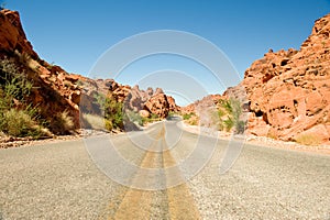 Road through desert rocks