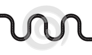 Road design element. Asphalt road with turns. Winding road isolated on white background. Vector illustration