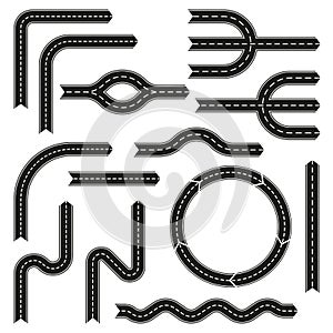 Road design elements set. Asphalt road with arrows. Vector illustration.