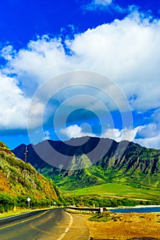 Road disappearing off into scenic mountains