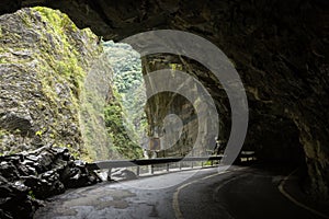 Road dug into rock at the Taroko National Park in Taiwan