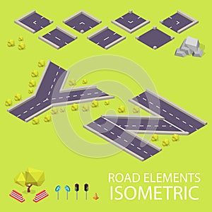 Road elements isometric. Road font. Letters Y and