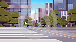 road empty street with crosswalk city buildings skyline modern architecture cityscape background