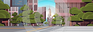 road empty street with crosswalk city buildings skyline modern architecture cityscape background horizontal