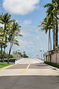 Road entrance of a small bridge to a housing community at Miami, Florida