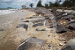 Road erosion caused by waves and severe storms