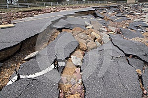Road erosion caused by waves and severe storms