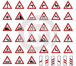 Road europe traffic sign collection vector isolated on white background