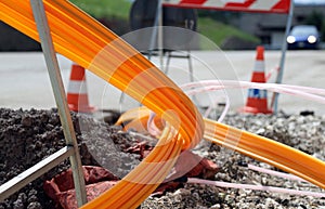 Road excavation for the laying of optical fiber for high speed i