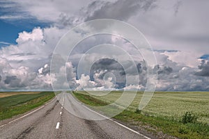 Road field buckwheat clouds sky overcast