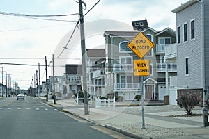 Road Flooded When Flashing sign, Ocean City, New Jersey