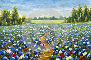 Road through the flower field paintings monet painting claude impressionism