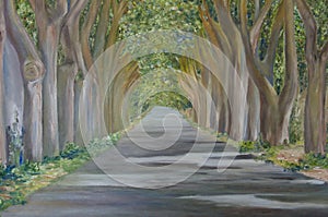 Road in forest painting