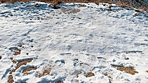 Road with full of ice on a sunny day in winter season in Cappadocia.