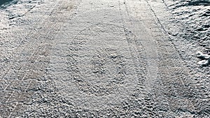 Road with full of ice on a sunny day in winter season in Cappadocia.