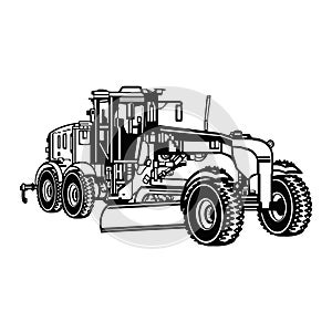 Road Grader, Heavy Equipment - Construction Vehicle - Machine Equipment Builder. Vector illustration